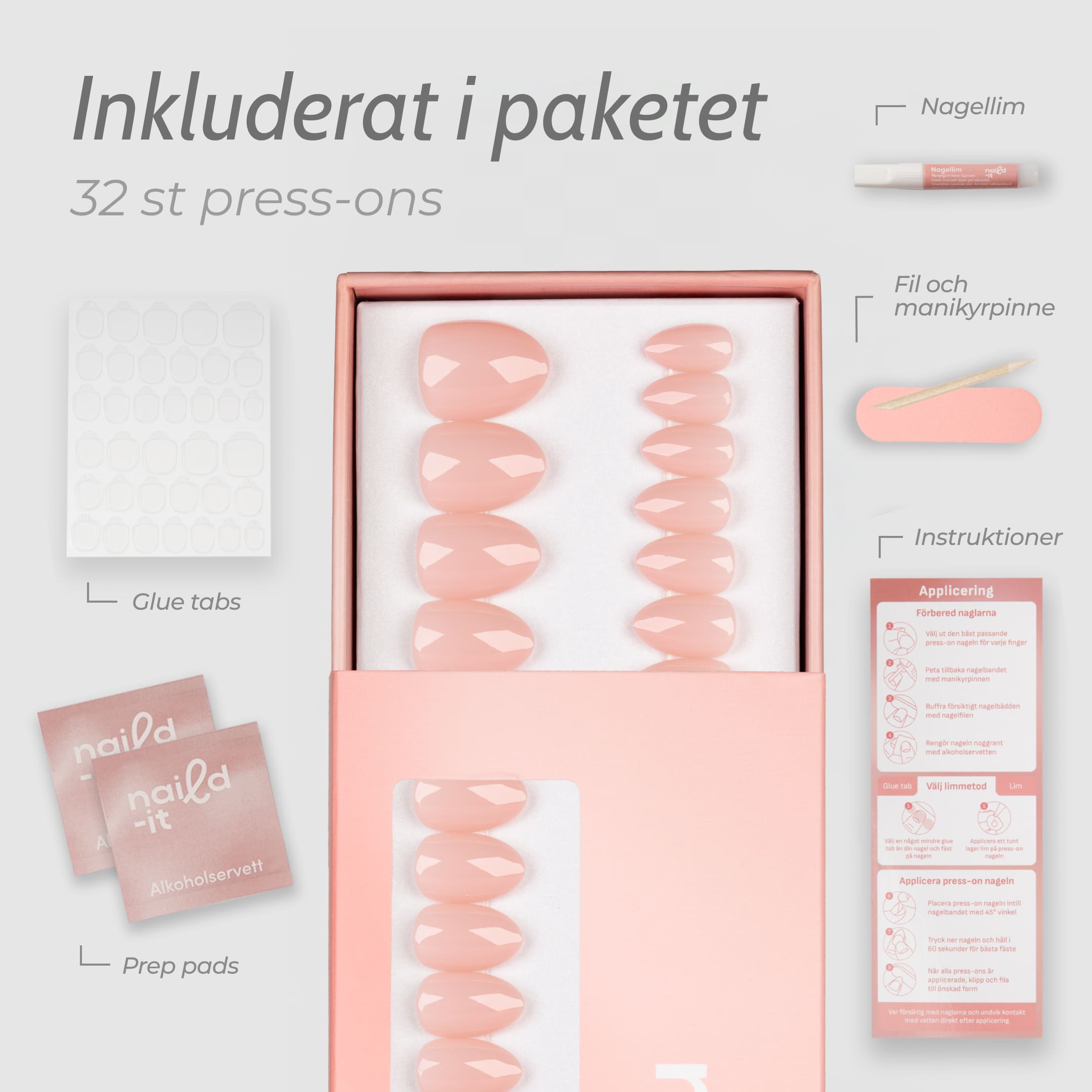 Ballet Blush Almond Short är en mjuk nude-rosa press-on i vår populära kortare almond short-form.
