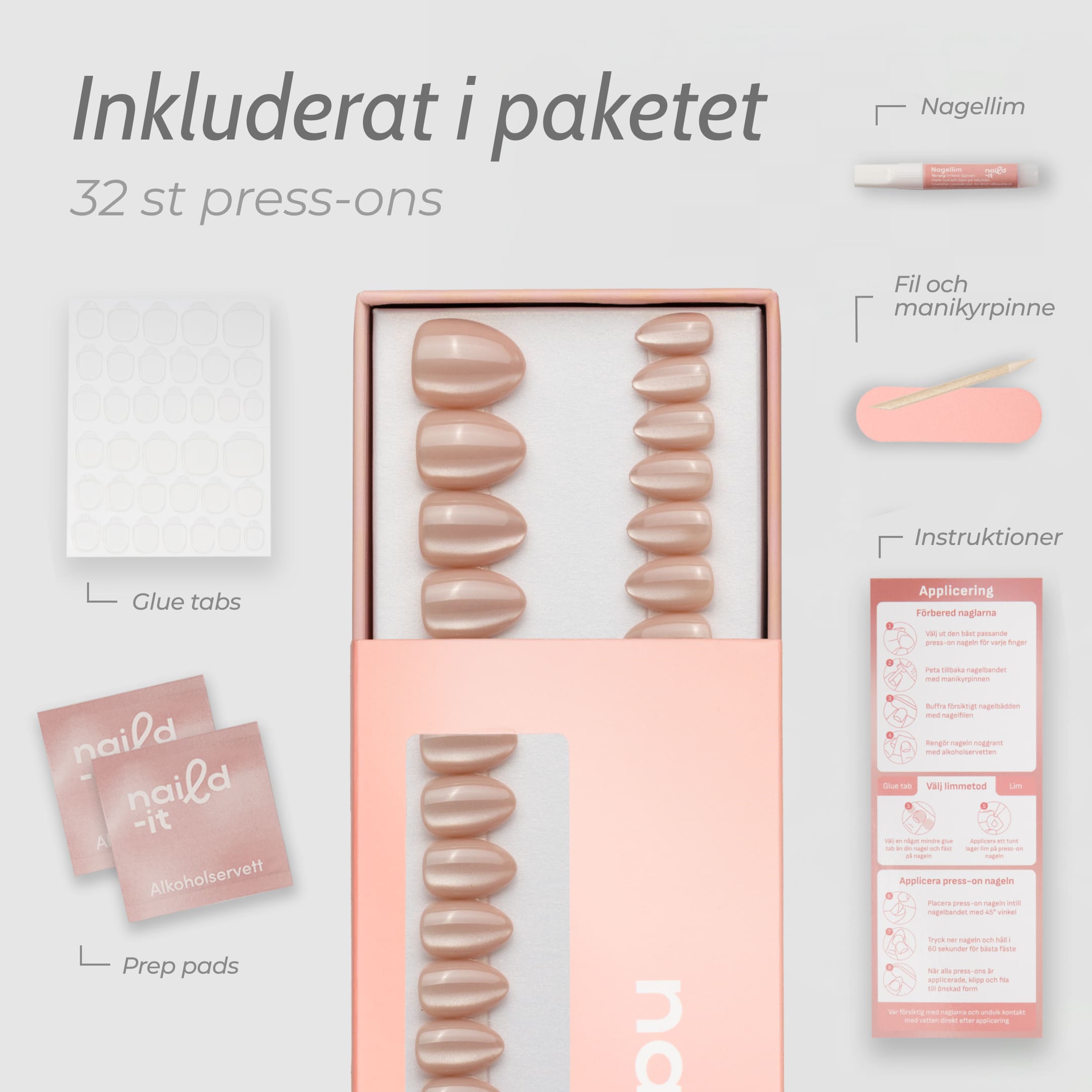 Cat Eye Nude Almond Short är press-ons i vår populära almond short-form, i en mjuk nude-nyans med skimrande cat eye-effekt.