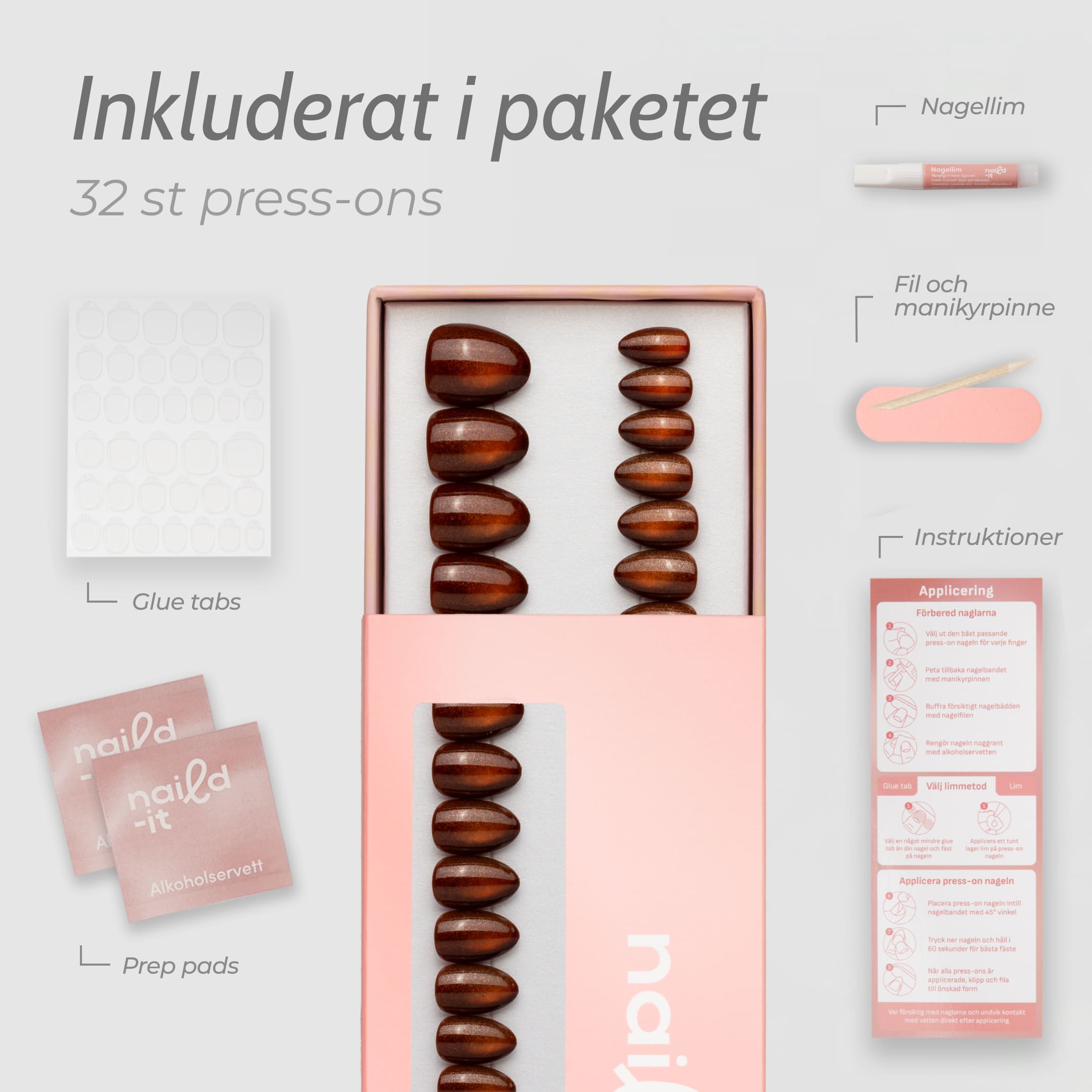 Cat Eye Tiger Almond Short är press-ons i vår populära almond short-form