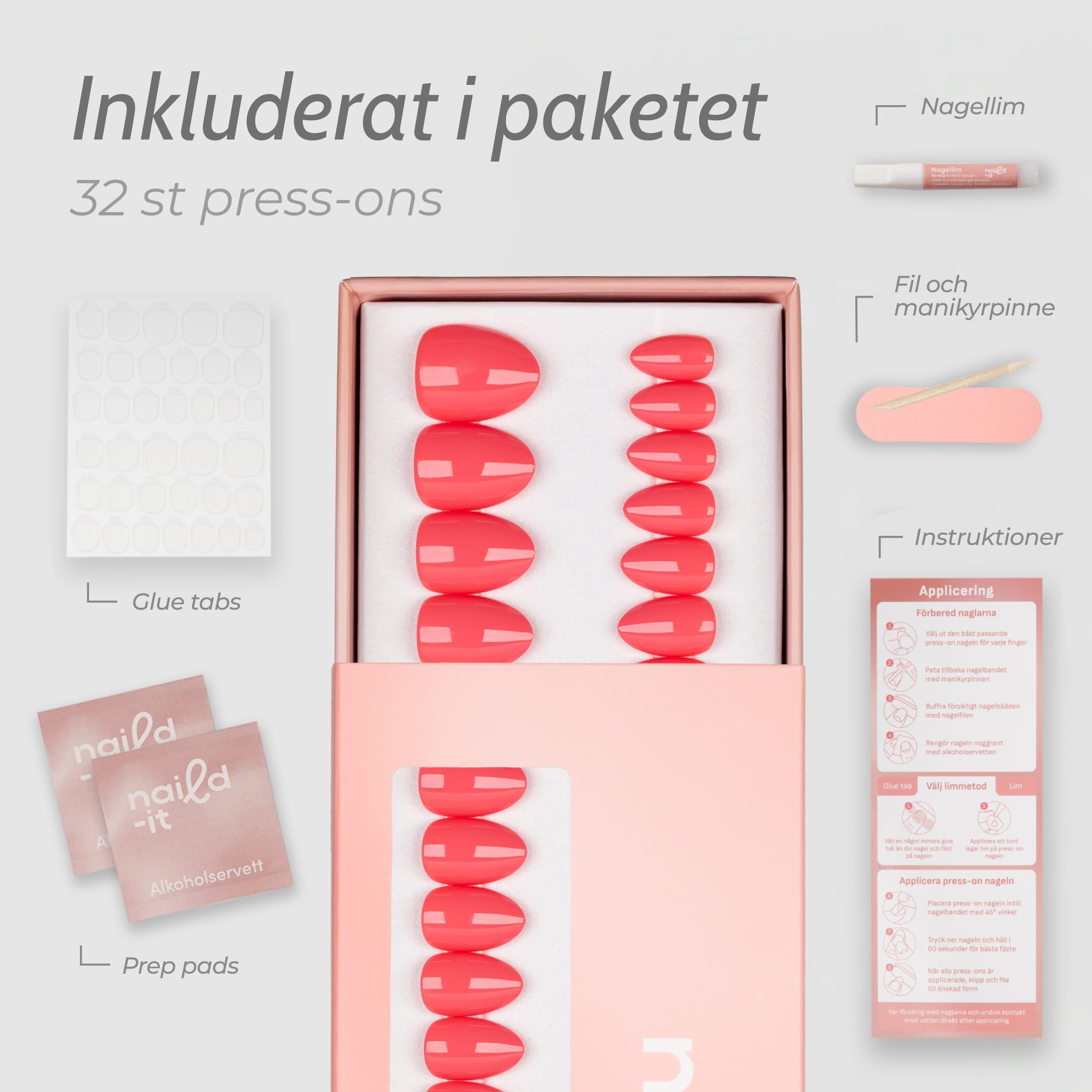 Nyhet! Coral Delight Almond Short – korta press-on naglar | Naild-it