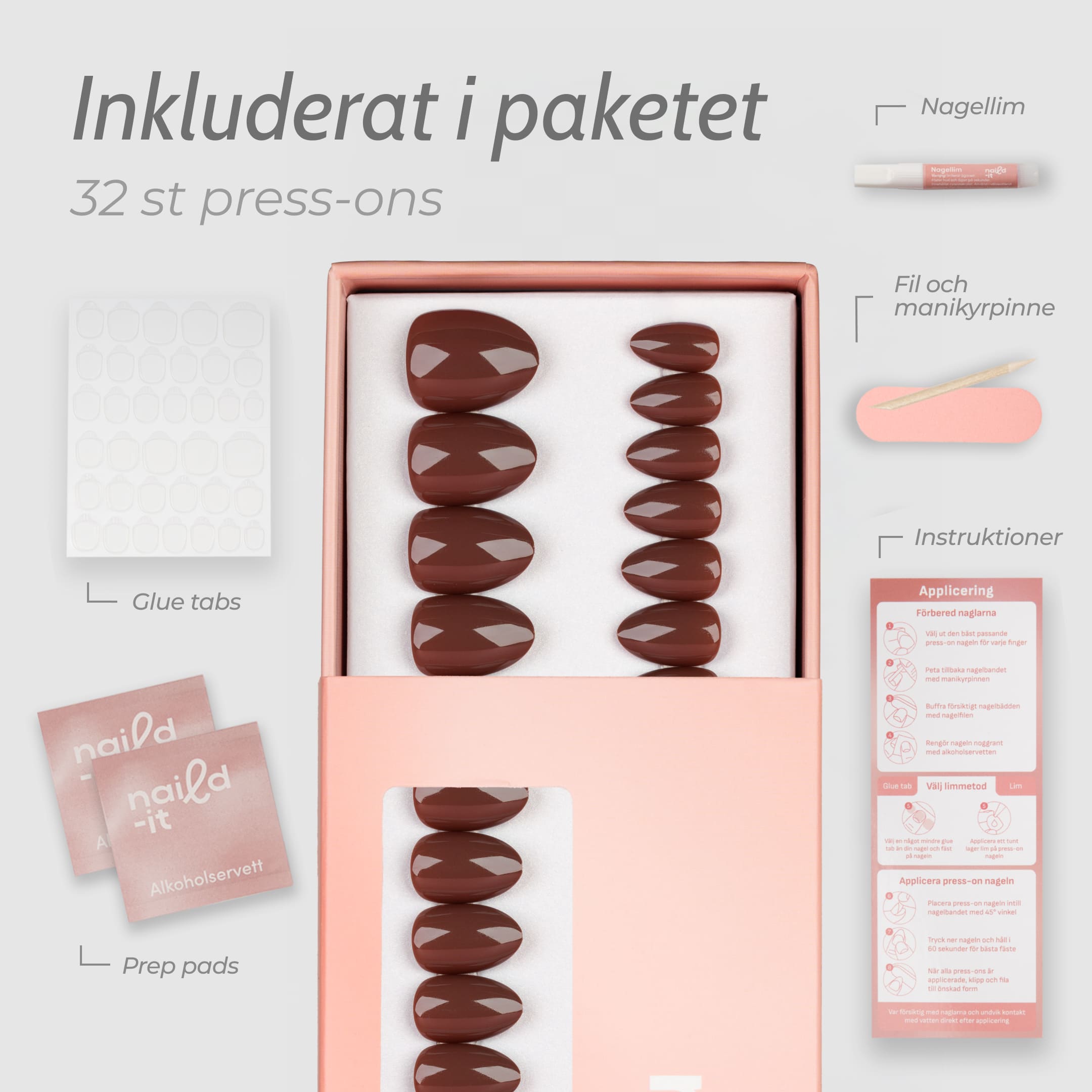 Espresso Almond Short är en kort press-on i vår bästsäljande almond short-form.