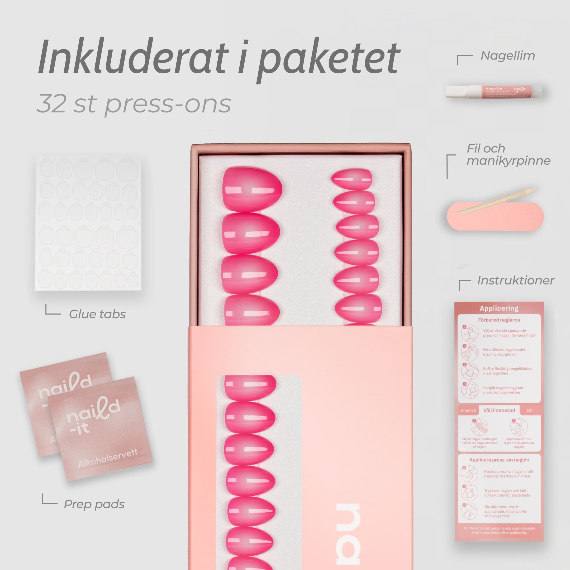 Fuchsia Aura är korta press-ons i vår populära almond short-form.