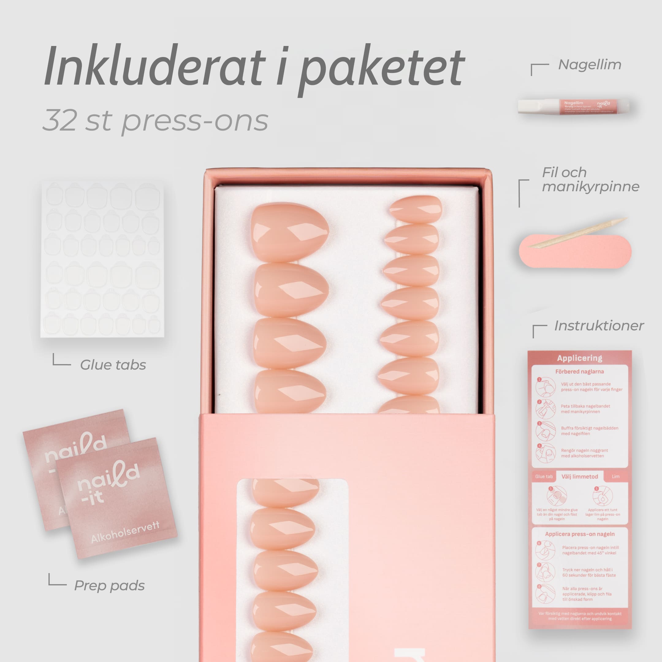 Nude Almond Short är en mjuk nude-färgad press-on i vår populära kortare almond short-form.