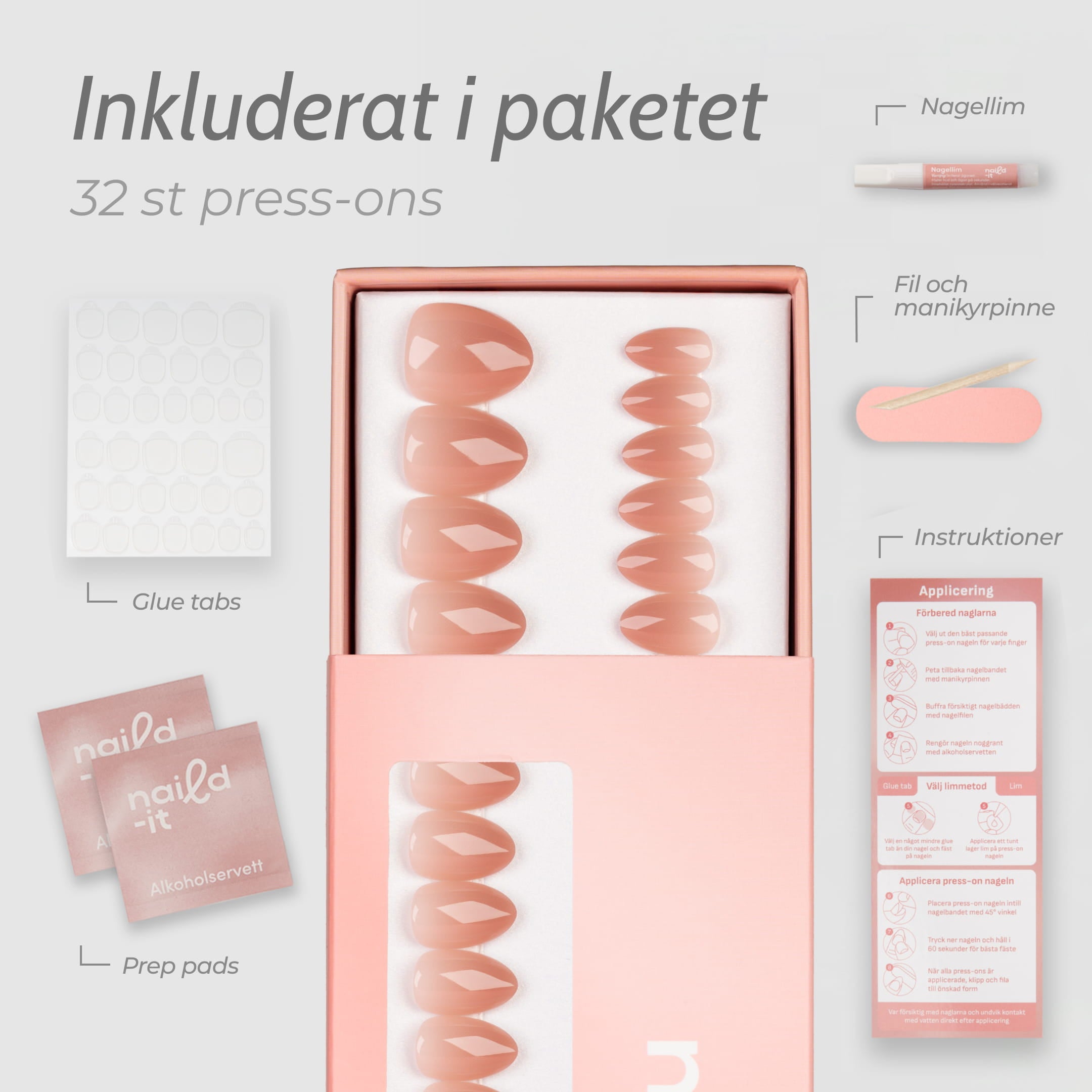 Nude Ombre Almond Short är våra senaste press-on naglar i en kortare och mer vardagsvänlig almond-form.