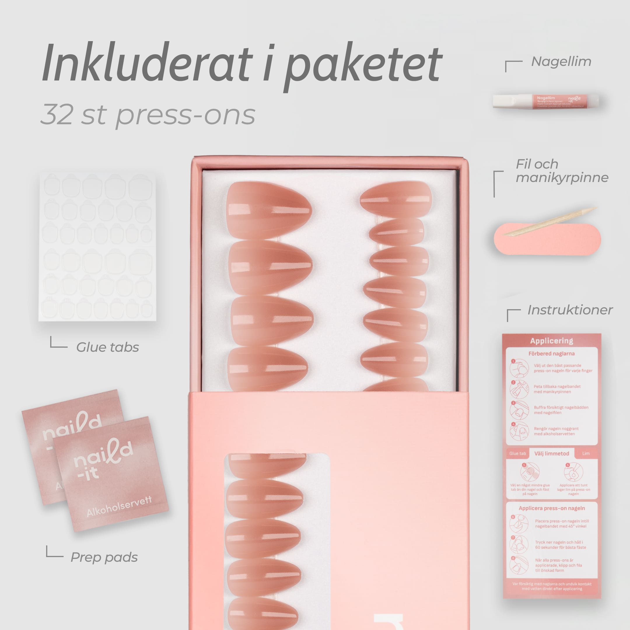 Nude Ombre Almond är våra senaste press-on naglar i den populära almond-formen.