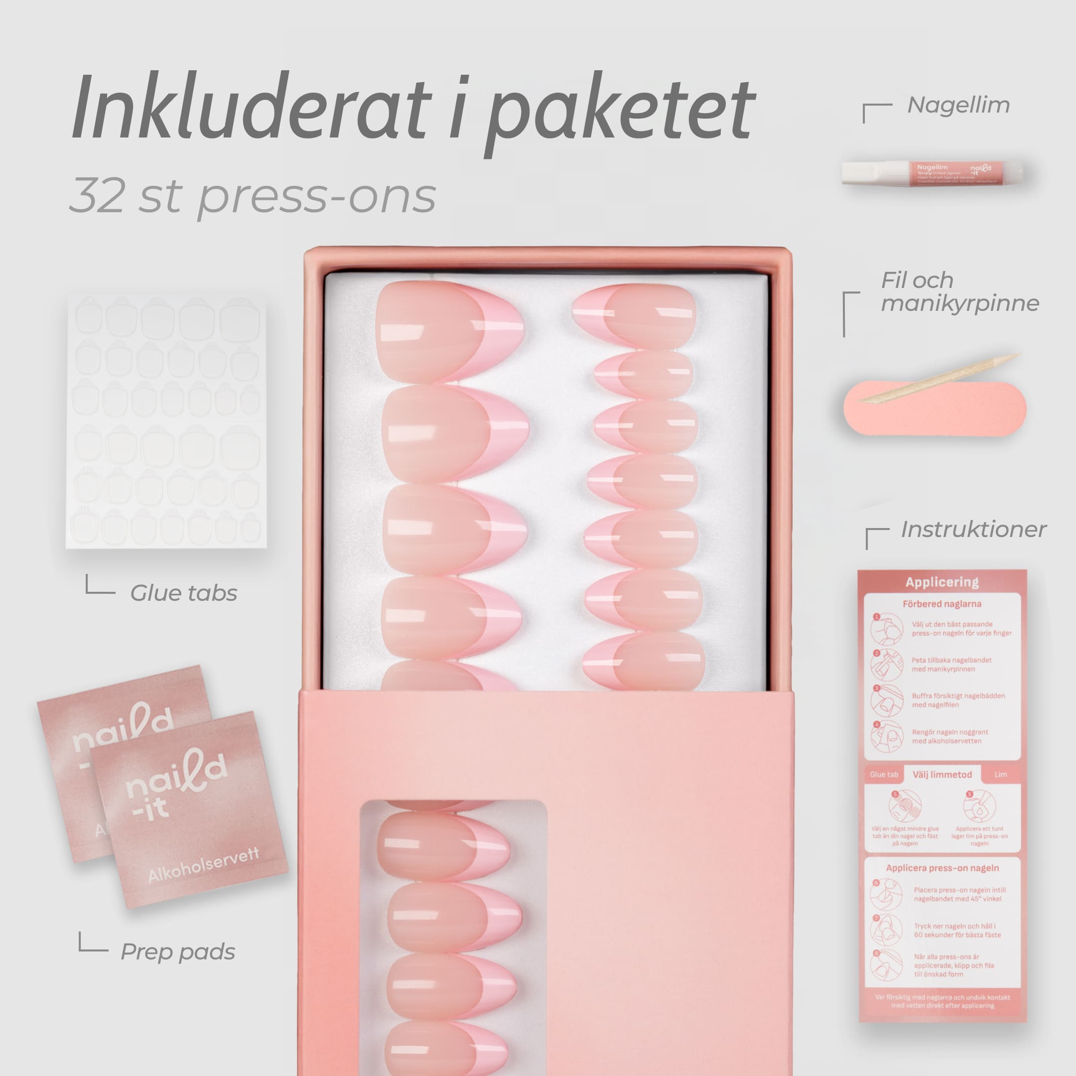 Pink French Tip Almond rosa fransk manikyr Soft Gel Press-on naglar Naild-it