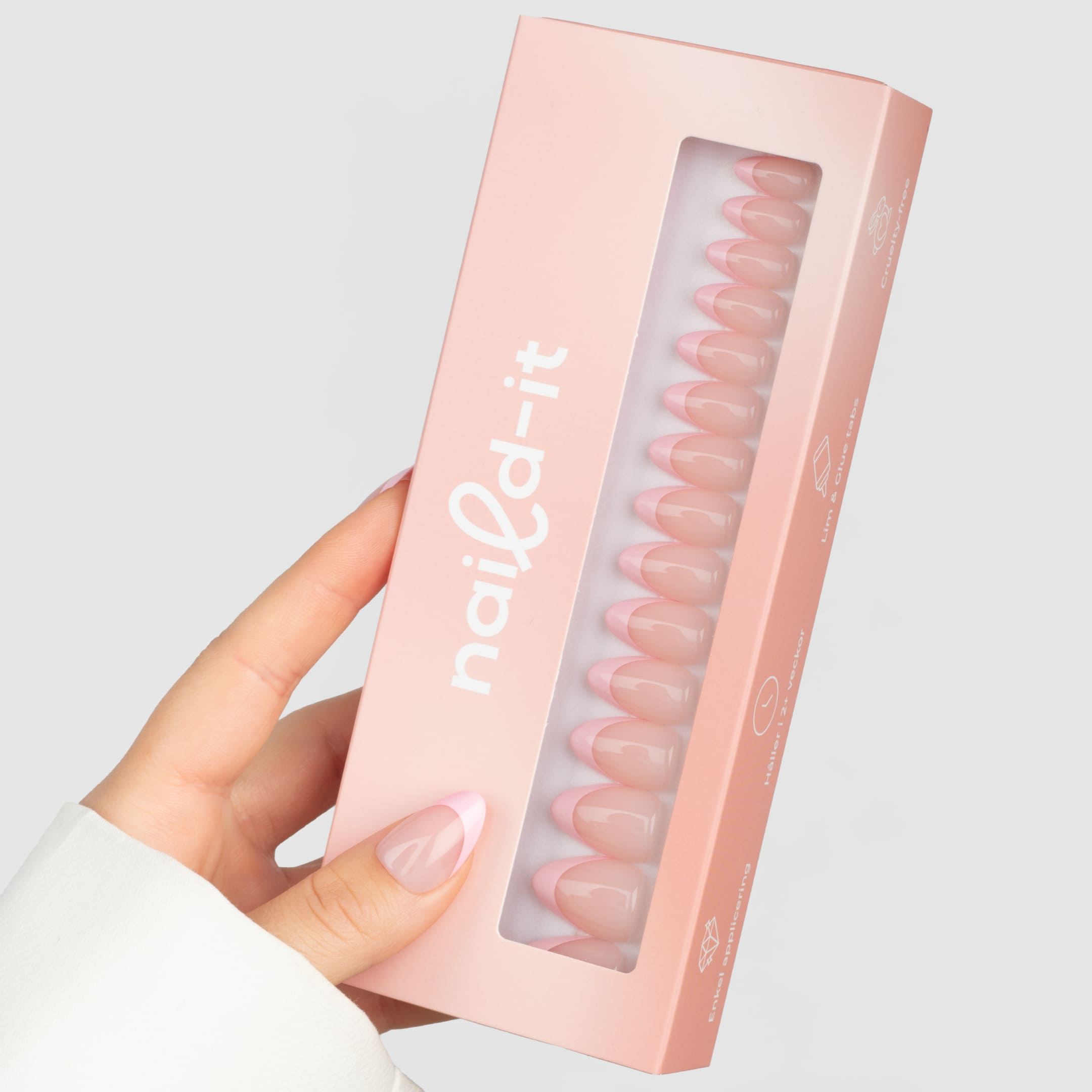 Pink French Tip Almond rosa fransk manikyr Soft Gel Press-on naglar Naild-it