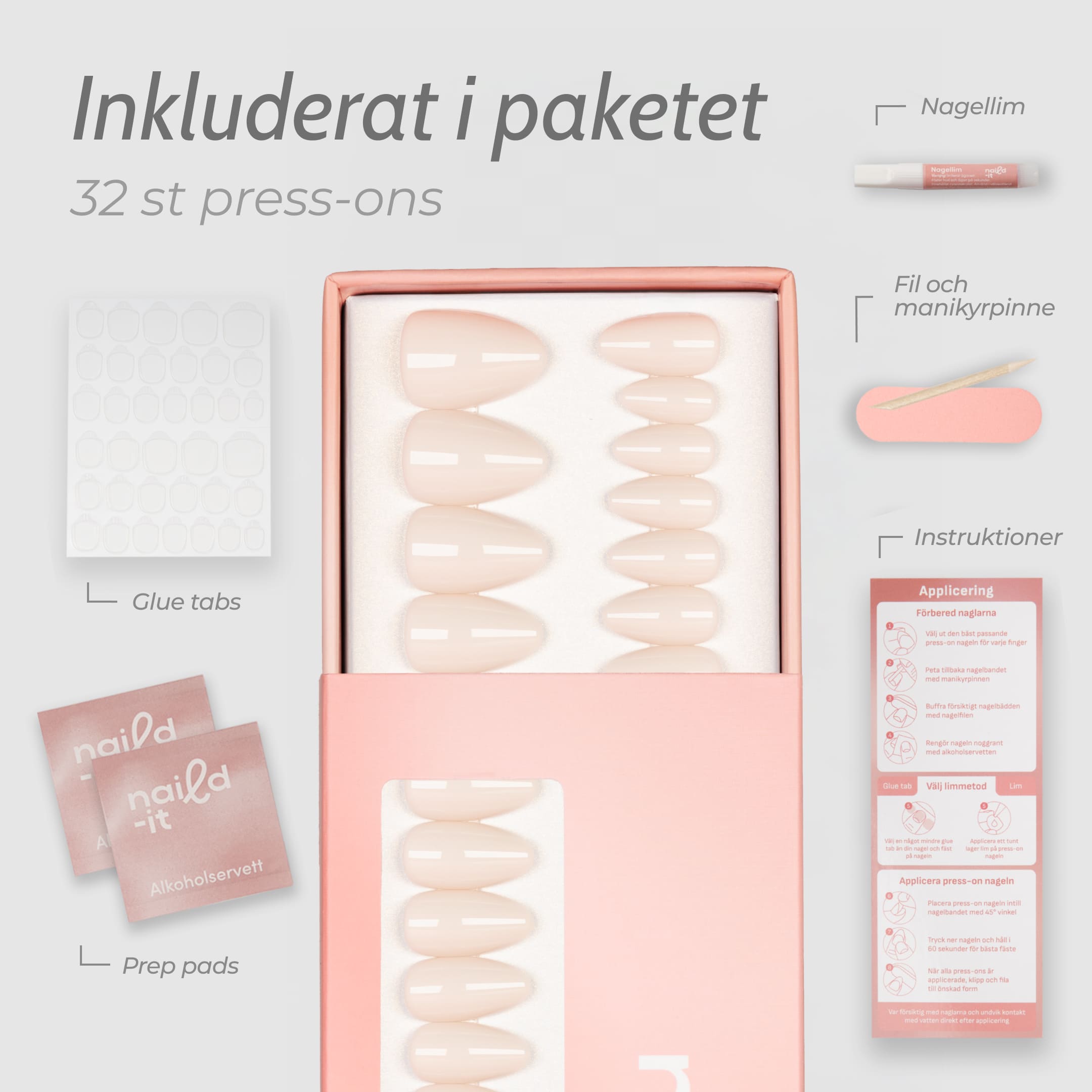 Naturliga press on naglar i krämvit nyans – Marshmallow almond lösnaglar