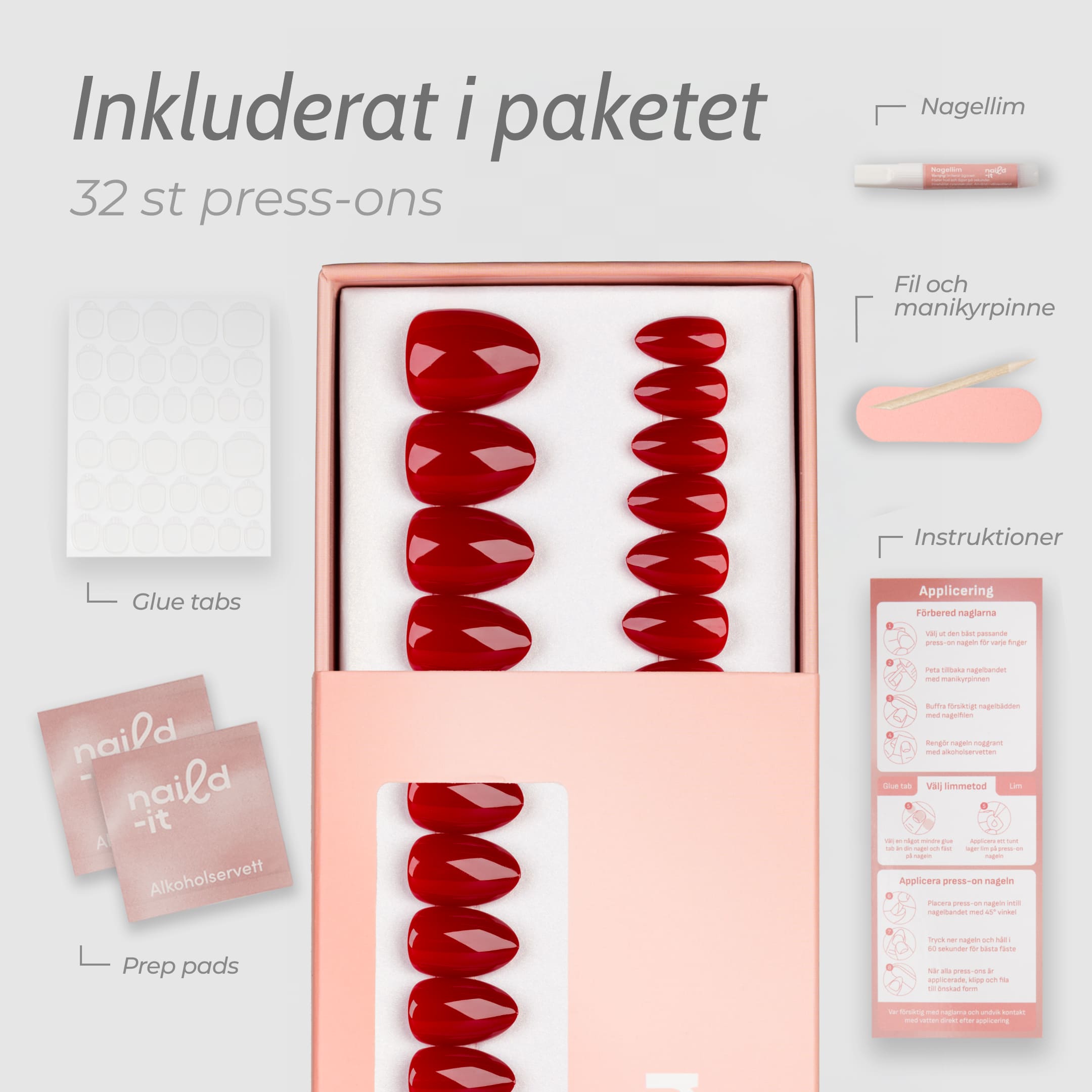 Red Velvet Almond Short är en kort press-on i vår populära almond short-form.