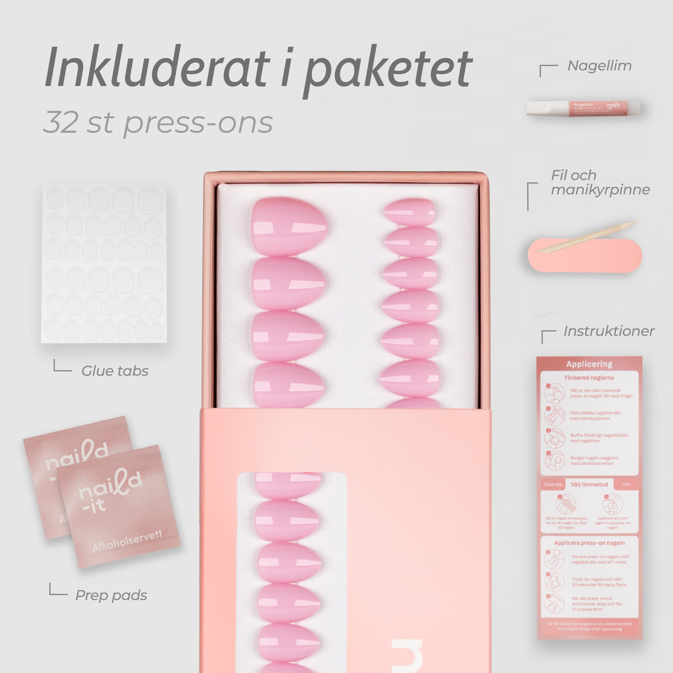 Nyhet! Rose Petal Almond Short – rosa korta press-on naglar | Naild-it