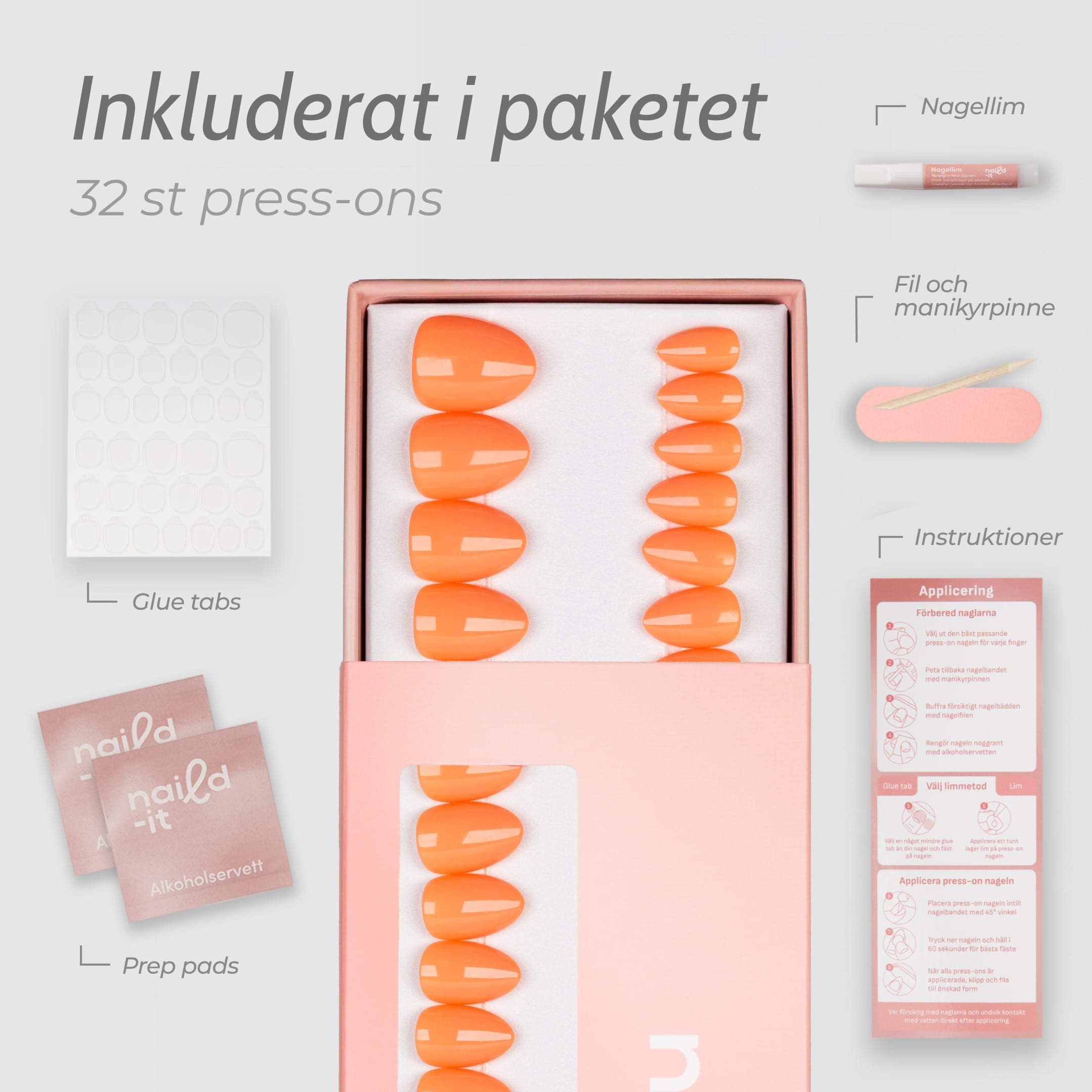 Nyhet! Tangerine Almond Short–Korta orangea press-on naglar | Naild-it